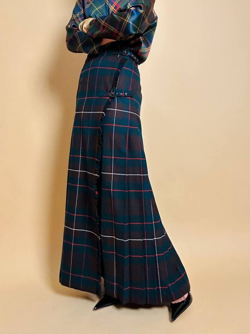 Maxi kilt sartoriale in lana fantasia tartan