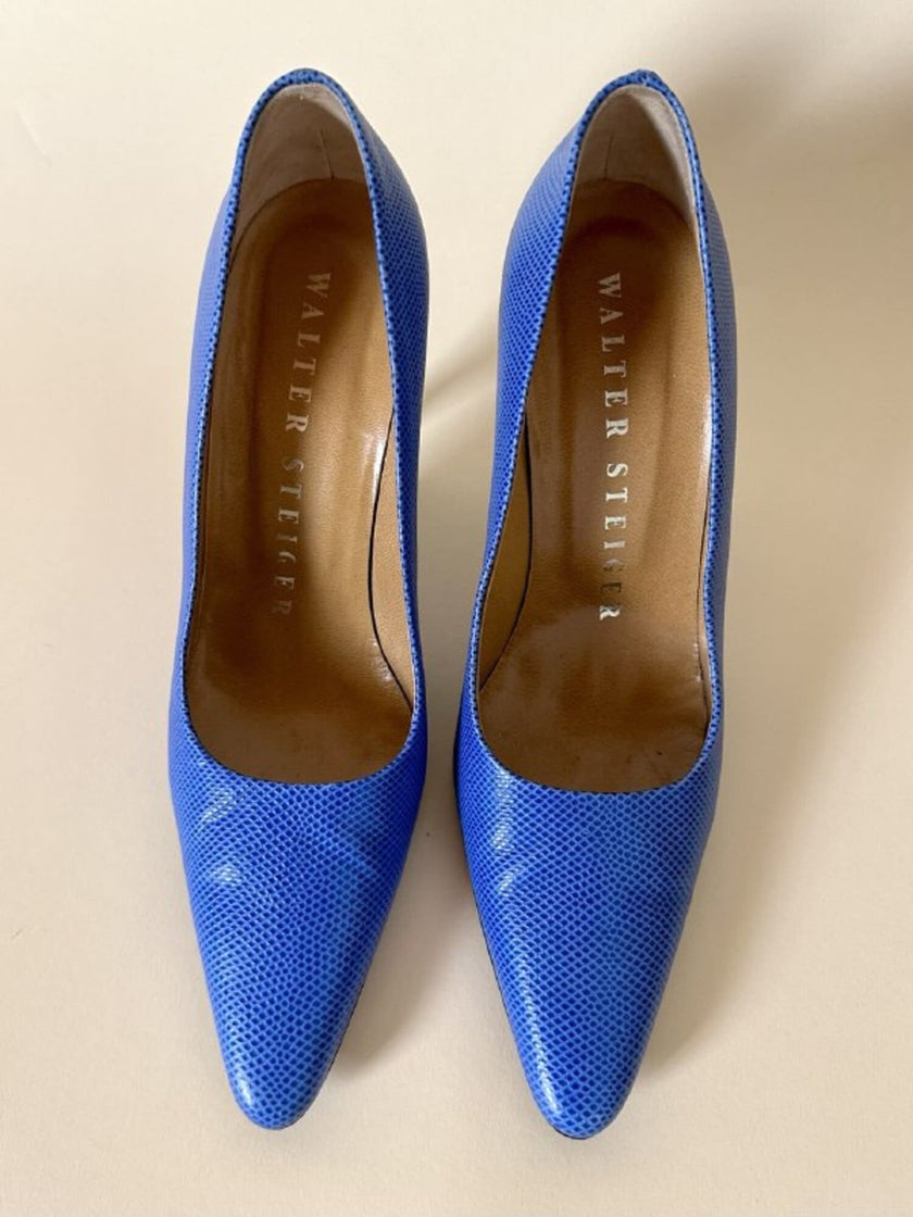 Décolleté Walter Steiger in pelle stampa lizard blu cobalto