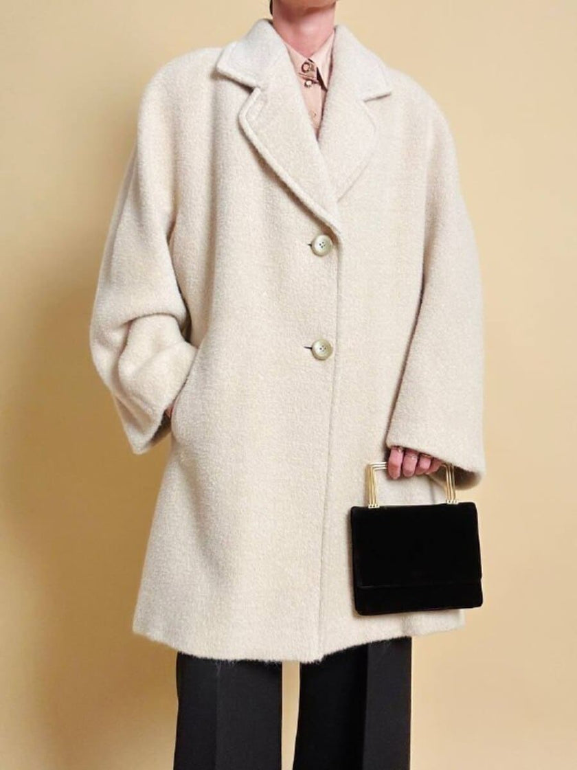 Cappotto sartoriale in lana e alpaca color panna