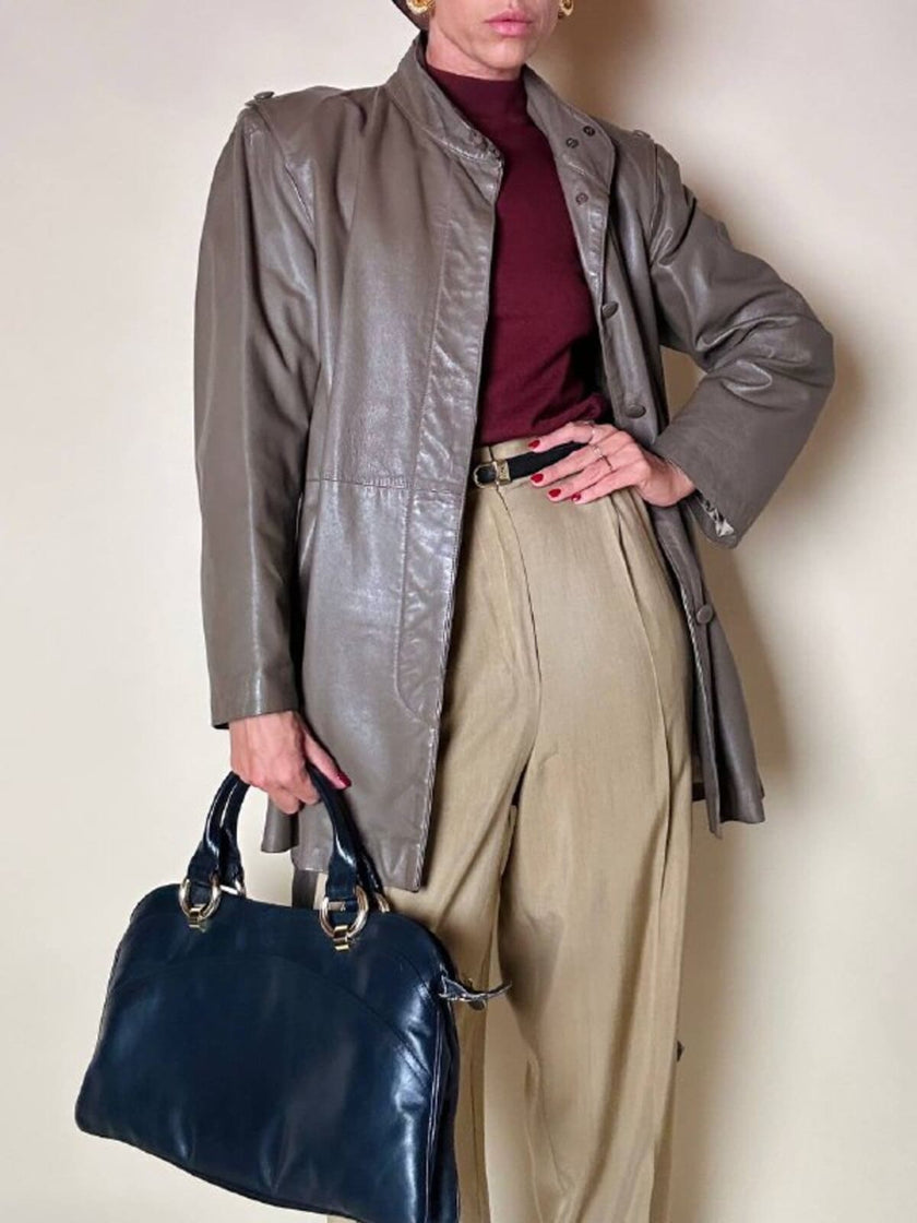 Borsa a mano in pelle blu notte