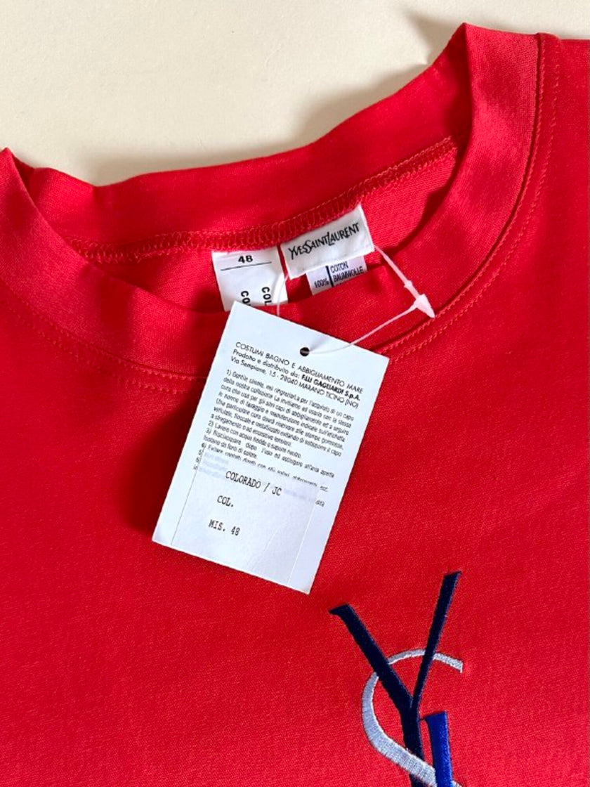 T-shirt Yves Saint Laurent  in cotone rosso con maxi logo YSL