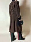 Alex & Tris green-brown wool double-breasted coat with martingale and black velvet trim