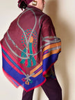 Scialle multicolor in misto lana fantasia equestre