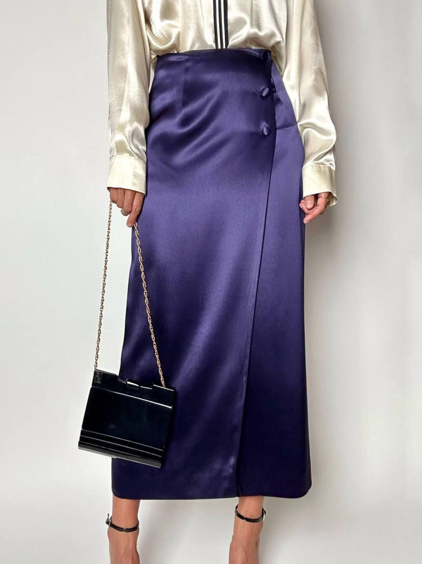 Gonna vintage Kenzo Paris modello a portafoglio in raso viola
