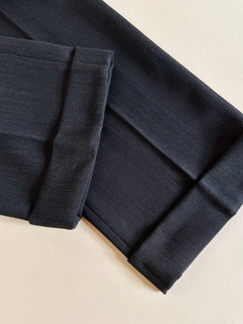 Pantalone a vita alta con piega in misto lana verde scuro grigiastro