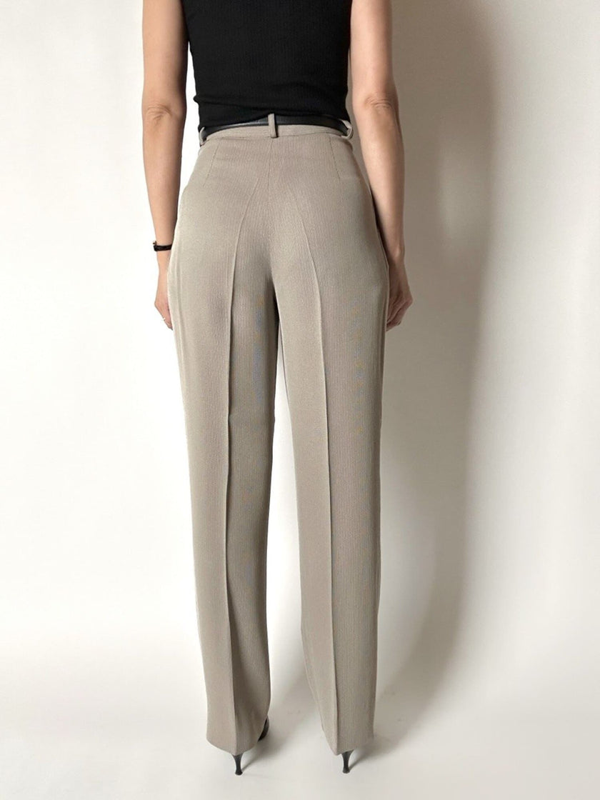 Pantalone Studio 0001 Ferré a vita alta con pince in tessuto operato greige