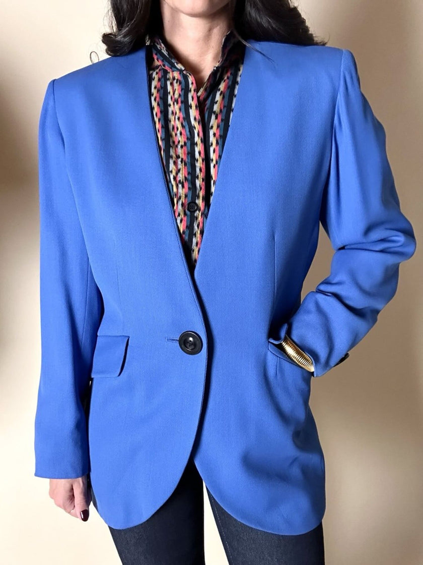 Blazer vintage Yves Saint Laurent in lana blu cobalto