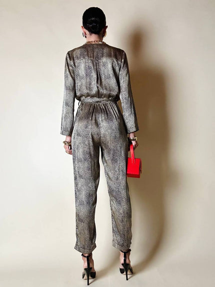Jumpsuit in raso fantasia micro leopardo