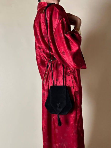 Bandolier esagonale in suede nero con nappa couture “Yves Saint Laurent”