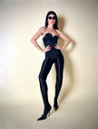 Collant vintage Yves Saint Laurent in lycra lucida nera con elastico logato