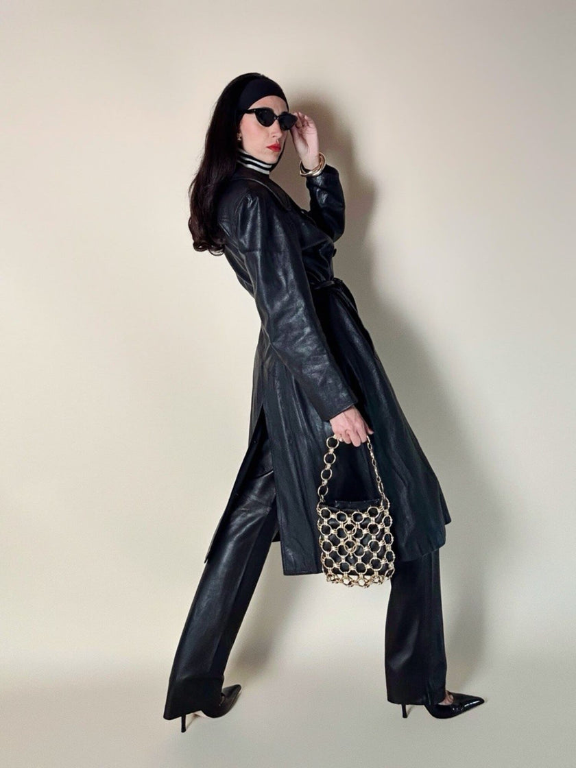 Pantalone vintage Gucci modello a sigaretta in pelle nera