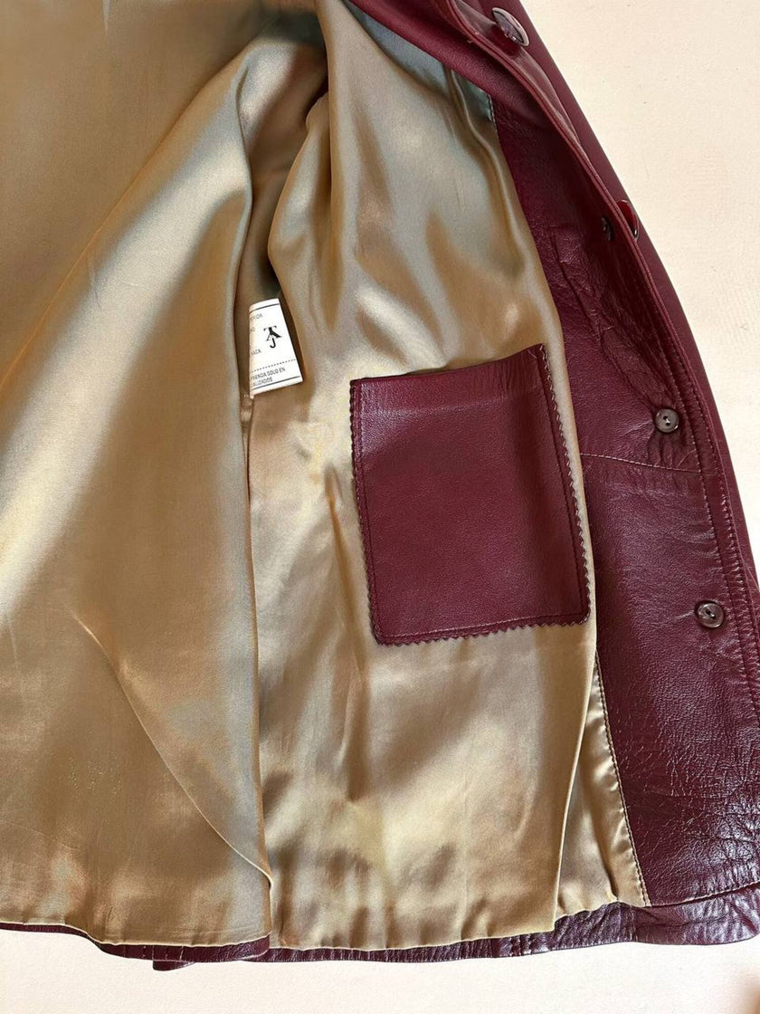 Giacca in pelle bordeaux con cintura in vita Tradition Of Quality Trade Mark Fashion Style
