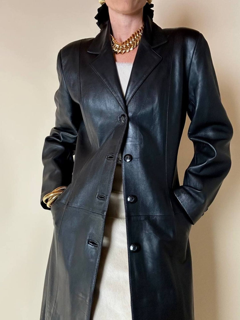Cappotto lungo in pelle nera