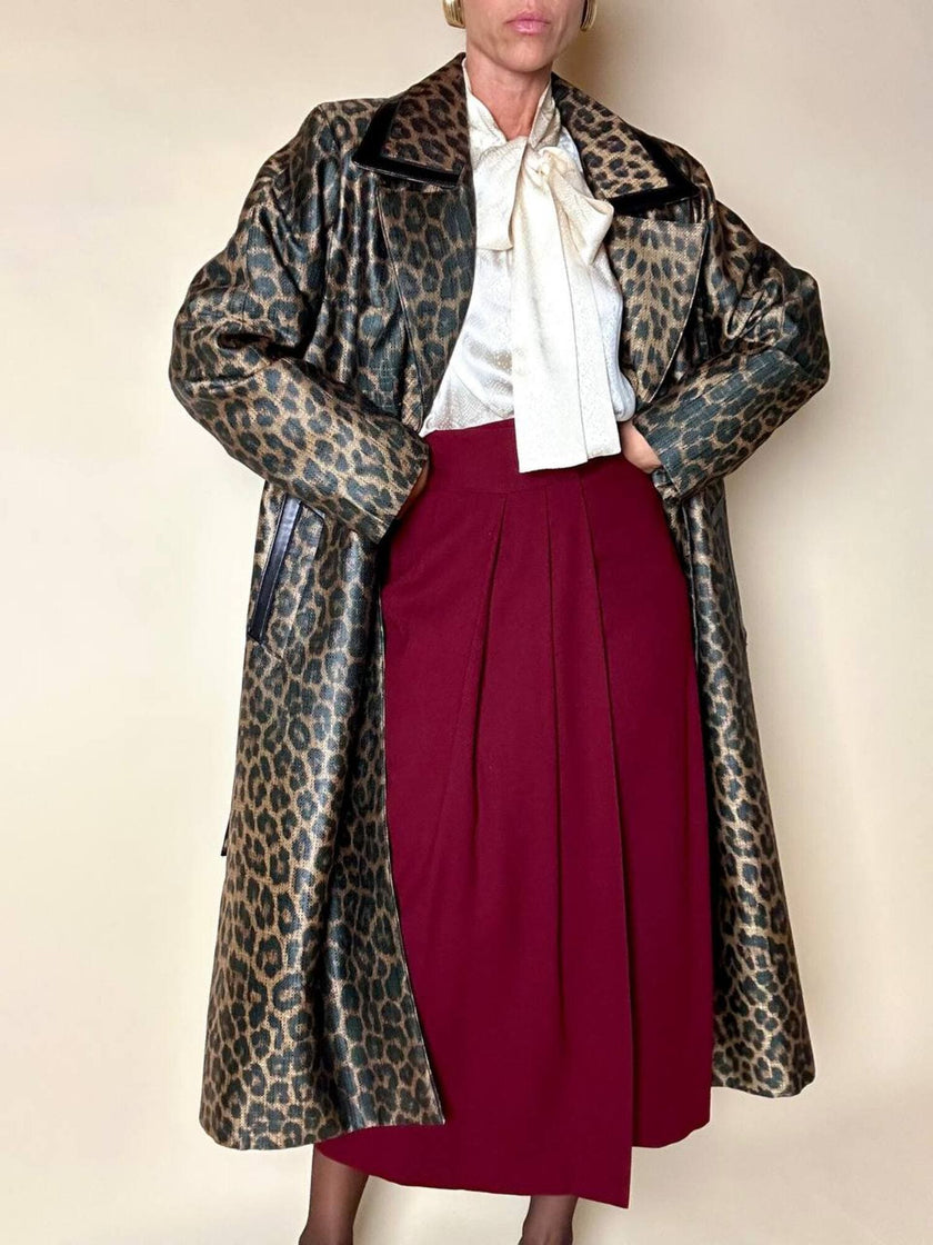 Blusa Yves Saint Laurent con fiocco al collo in seta jacquard avorio fantasia pitone