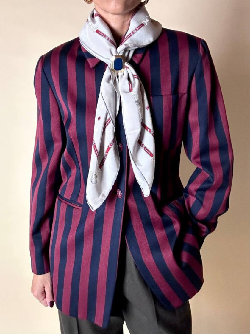 Foulard in seta grigio perla fantasia bianca e rossa