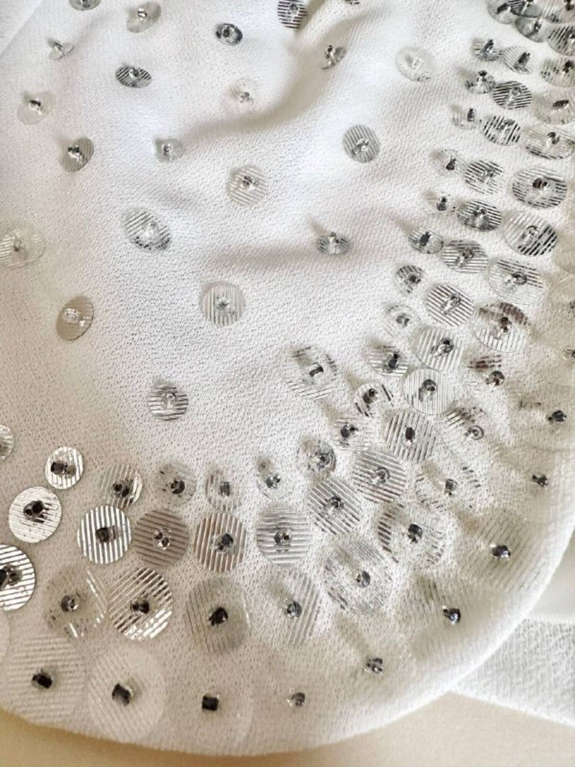 Gilet in crêpe bianco con paillettes ricamate “Brunella Mode”