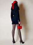 Mini Jumpsuit nera in rasato di lana con bottoni gioiello e cintura in coordinato