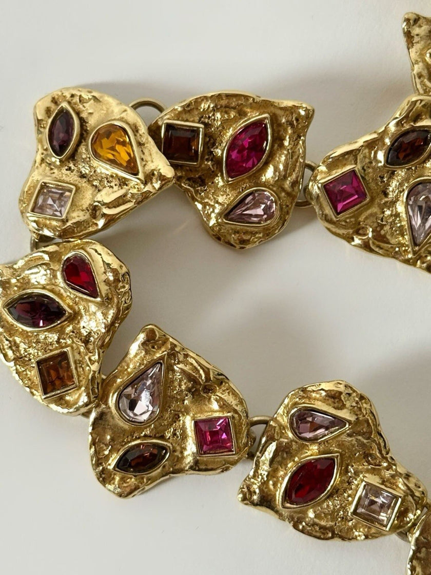 Vintage Yves Saint Laurent Collier mit herzförmigen Elementen und eingefassten, mehrfarbigen Kristallen