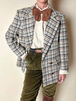 Guy Laroche Sportswear glen check wool double-breasted blazer with leather and metal buttons