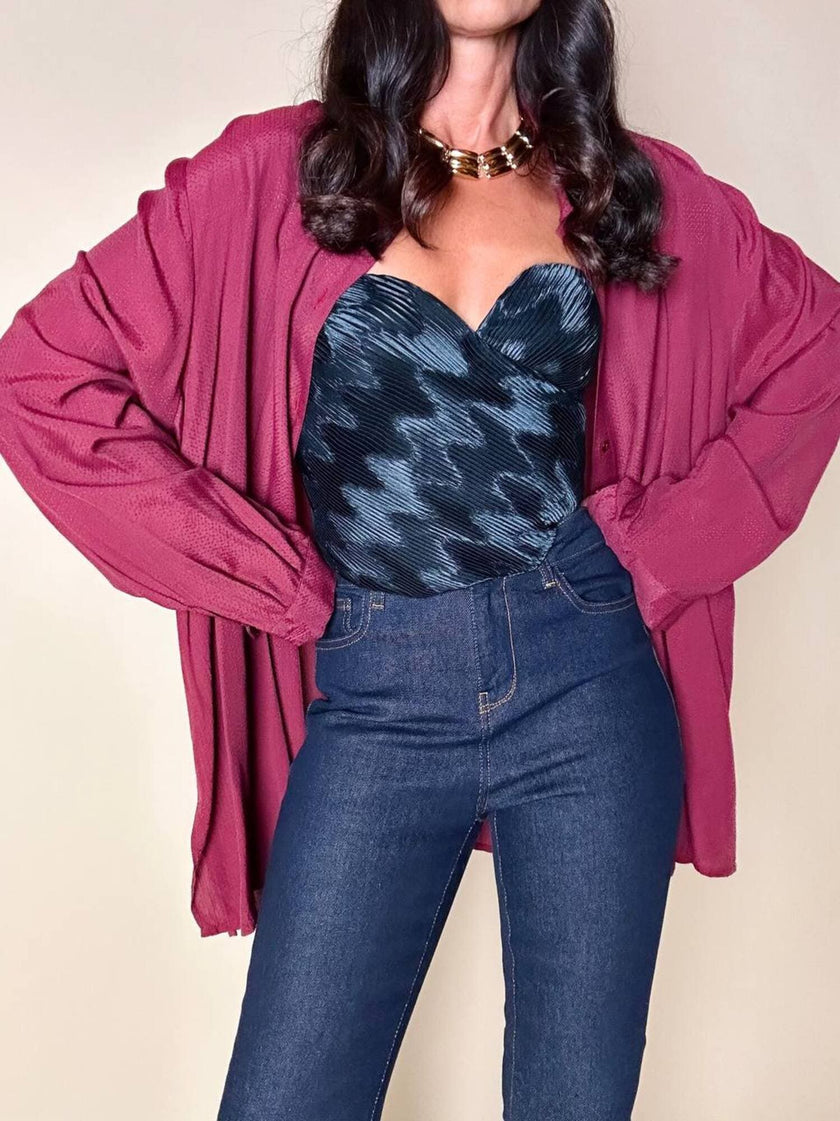 Camicia oversize Fuoriskema in viscosa jacquard color vinaccia