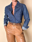Camicia Fendissime in denim blu con bottoni  moneta da 10 lire