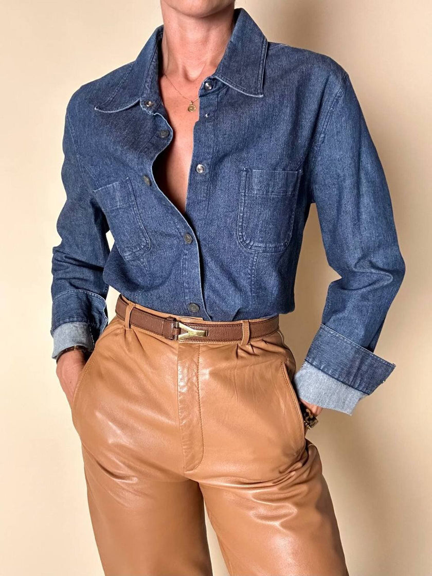 Camicia Fendissime in denim blu con bottoni  moneta da 10 lire