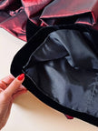 Minigonna in velluto nero con maxi ruches in taffetà bordeaux “Gabriella Ceroni”