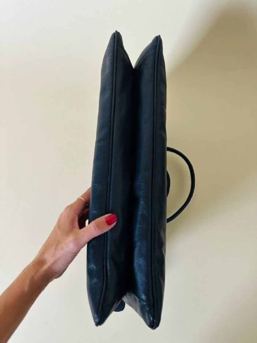 Borsa a mano in pelle blu notte