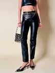 Pantalone in pelle nera cinque tasche