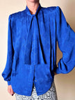 Camicia vintage Tricosa Paris in tessuto jacquard operato a losanghe bluette con nastro al collo