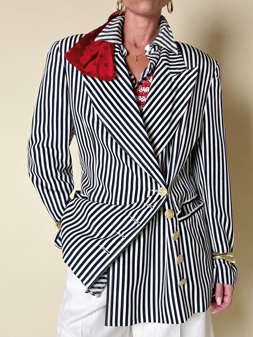 Blazer doppiopetto a righe bianche e blu “Mondí”