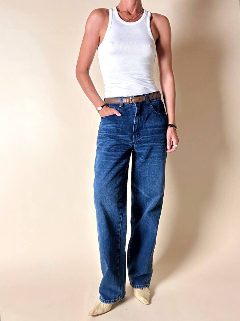 Jeans Yves Saint Laurent Vintage Boy-Friend in Denim Blu Scuro Slavato