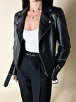 Giacca Biker vintage in pelle nera Brooklyn Bridge Factory