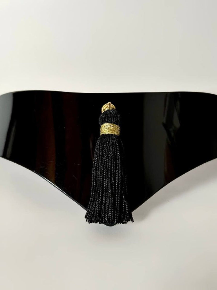Vintage-Gürtel aus schwarzem Lucite mit Couture-Quaste und gedrehten Kordeln