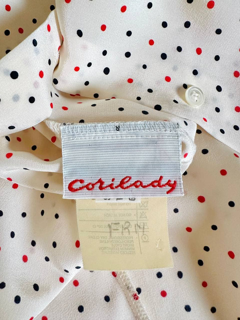 Camicia oversize in seta panna a pois rossi e neri “Corylady”
