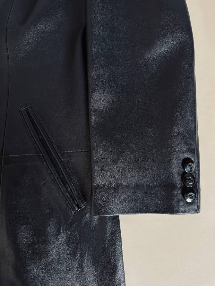 Cappotto lungo in pelle nera