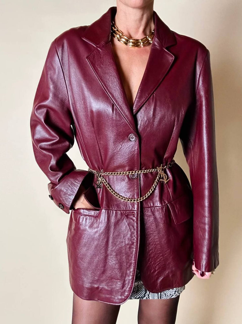 Blazer oversize in pelle bordeaux Max