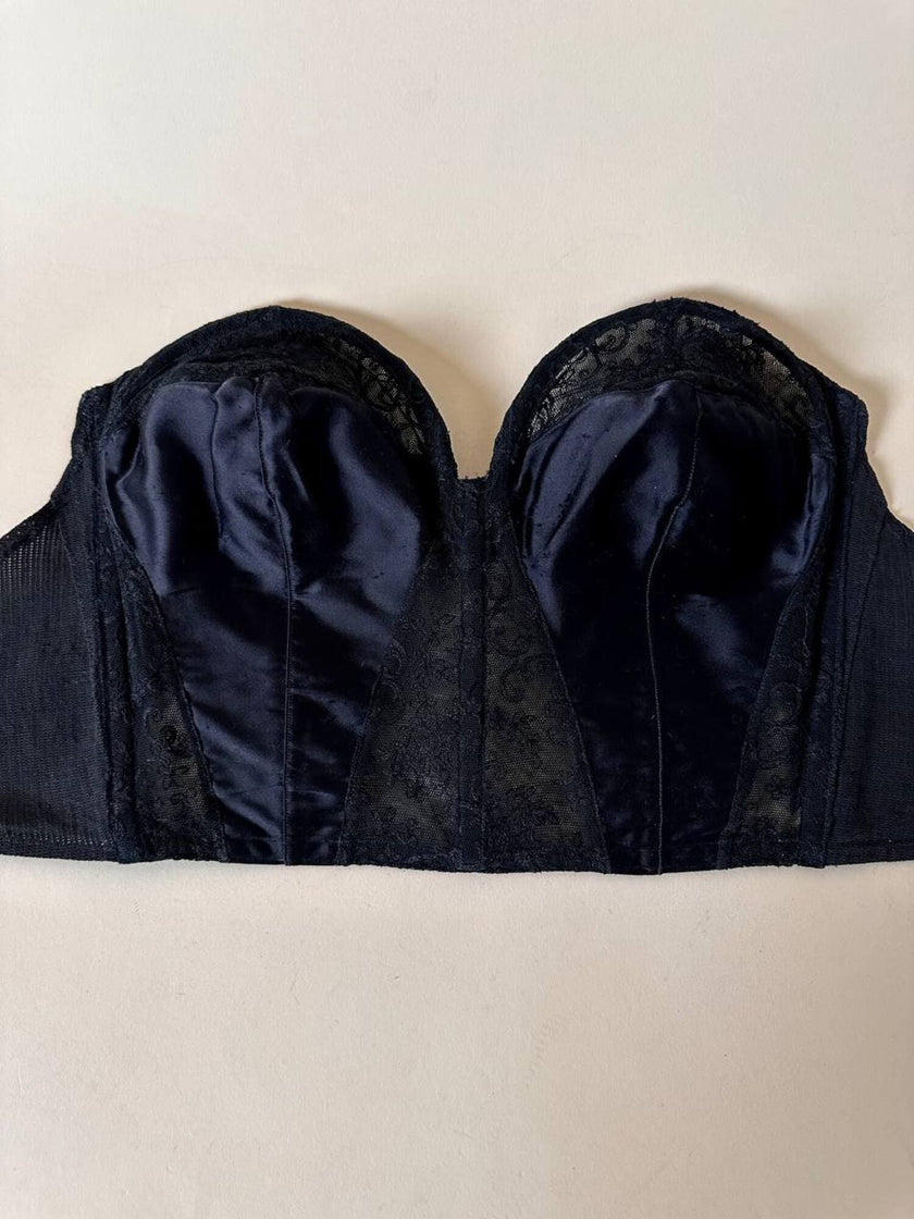Bustier in raso di seta e pizzo nero “Ponsesina”