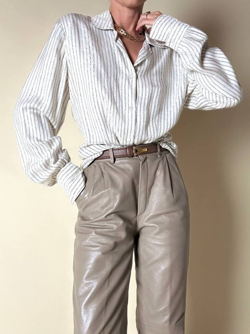 Pantalón de tiro alto de piel color crema “Grandinetti”
