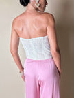 Bustier in raso micro plissé bianco con scollo a cuore 