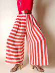 Gonna-pantalone sartoriale in chiffon di seta bianco e rosso a righe