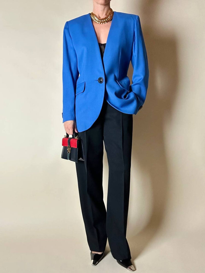 Blazer vintage Yves Saint Laurent in lana blu cobalto