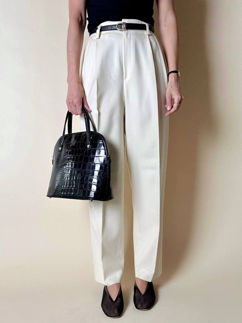 Pantalon vintage en laine et cachemire crème Ellen Tracy