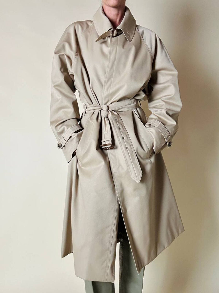 Trench color sabbia con fodera tartan “Idrostop”
