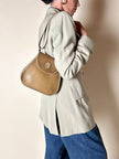 Borsa Yves Saint Laurent in tessuto plastificato millerighe color cammello con riporti in pelle argilla