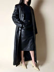 Maxi cappotto vintage in pelle nera Real Leather con fodera matelassé