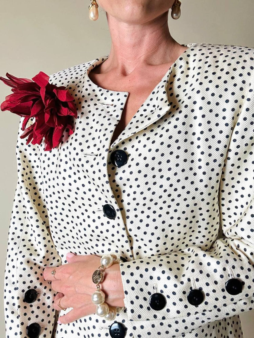 Blazer in seta color panna a pois neri “Yves Saint Laurent”