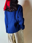 Blazer doppio petto in broccato blu Cina con bottoni gioiello