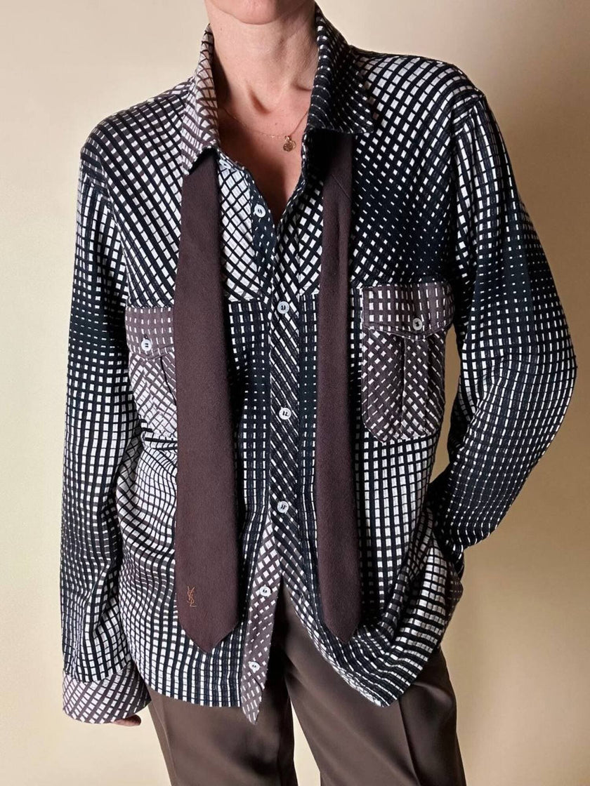 Cravatta Yves Saint Laurent vintage in lana marrone con logo ricamato