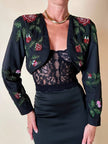 Bolero sartoriale in cotone nero con rose rosse ricamate in perline